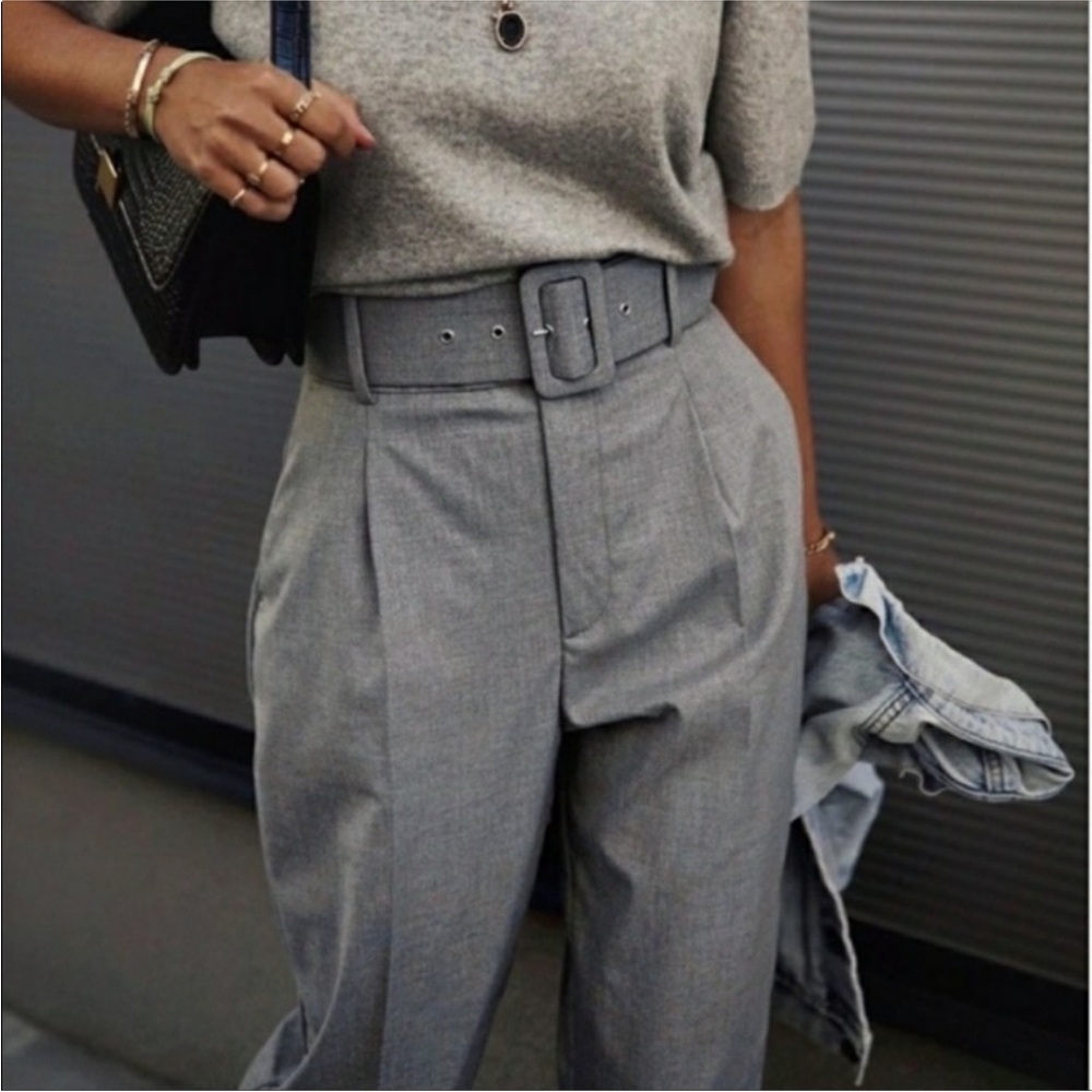 Zara Belted High waisted gray pant